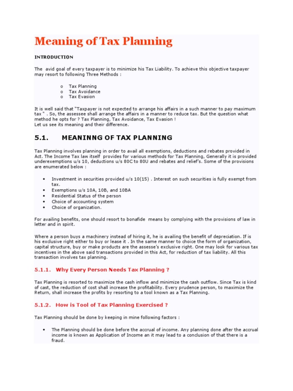Picture of: Meaning of Tax Planning  PDF  Tax Evasion  Tax Avoidance
