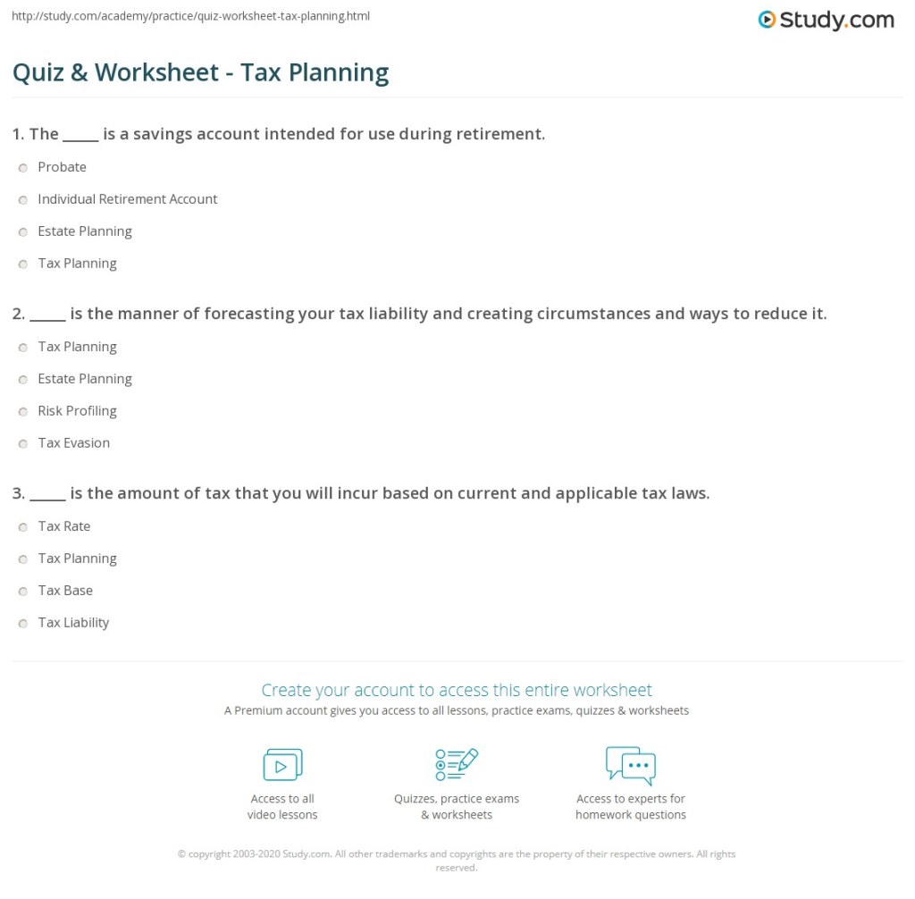 Picture of: Quiz & Worksheet – Tax Planning  Study